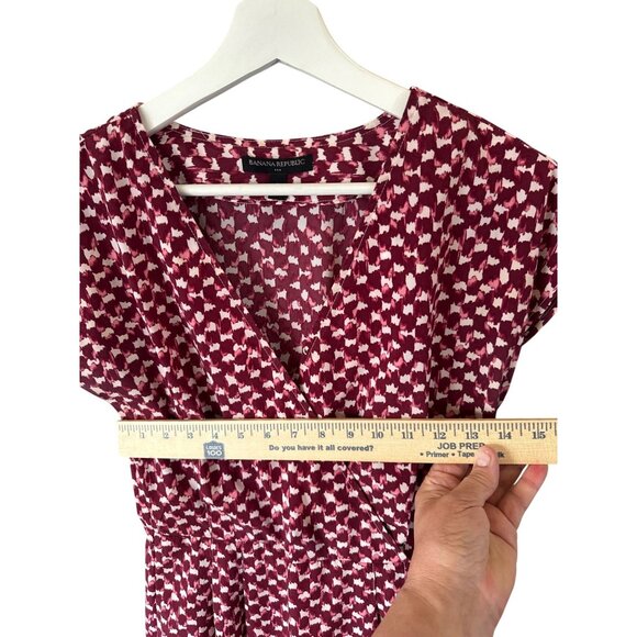 Banana Republic Abstract Print Short Sleeve Dress Red White Size 0 Resortwear - Picture 7 of 8